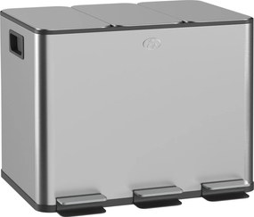 HOMCOM Coș de Gunoi cu 3 Compartimente de 20L, cu Pedală și Capace Silențioase, Ideal pentru Organizare, Dimensiuni 61,9x36,6x56,7 cm, Argintiu | Aosom Romania