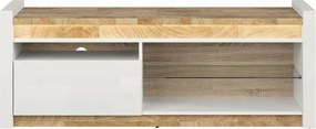 Comoda TV ALAMEDA, alb/stejar, PAL, 147x46x55 cm
