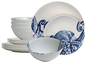 Set de Farfurii cu 12 piese cu bol cu model de Caracatiță pentru 4 persoane