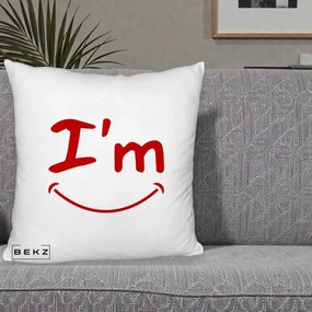 Perna Decorativa I'm Happy Smile, 40x40 cm, Alb Pufos, Husa Detasabila, Perna Inclusa, BEKZ®