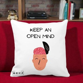 Perna Decorativa Keep An Open Mind, 40x40 cm, Alba Mata, Husa Detasabila, Perna Inclusa, BEKZ®