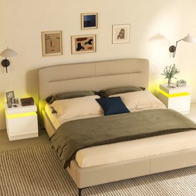 HOMCOM Set 2 Noptiere LED cu 4 Moduri, 2 Sertare, PAL, 45x35x52 cm, Alb Lucios | Aosom Romania