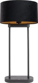 Tafellamp zwart met zwarte ovale kap 35cm - Thijmen