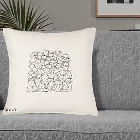 Perna Personalizata Many Cats Pattern Alb-Negru, 40x40 cm, Crem Reliefat, Husa Detasabila, Perna Inclusa, BEKZ®