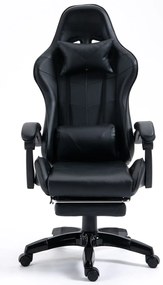 RESIGILAT- Scaun gaming cu masaj în perna lombară, suport picioare, piele PU, Negru