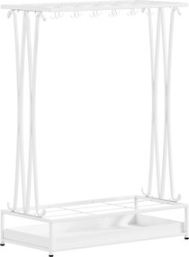 HOMCOM Suport Pentru Umbrele cu Tăviță Colectoare, 21 Orificii, 24 Cârlige, Oțel, 50x24x68 cm, Alb | Aosom Romania