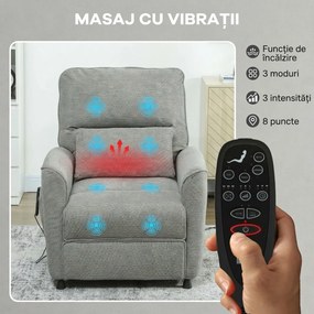 HOMCOM Fotoliu Relaxant Electric cu Masaj și Încălzire, Silențios, Reclinabil 150° în Cinilie cu Pernă, Funcție de Memorare, 2 Telecomenzi, Suport pentru Picioare, Pentru Living sau Birou, Gri Închis | Aosom Romania