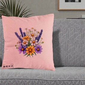 Perna Decorativa Lavanda Musetel si Flori Mov, 40x40 cm, Roz, Husa Detasabila, Perna Inclusa, BEKZ®