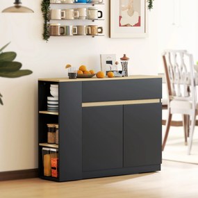 HOMCOM Buffet meuble de rangement avec 2 tiroirs 3 étagères ouvertes et placard 2 portes 110 x 29,5 x 82 cm noir | Aosom Romania
