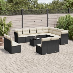 3250315 vidaXL Set mobilier de grădină cu perne, 13 piese, negru, poliratan