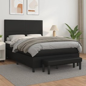 3137545 vidaXL Pat box spring cu saltea, negru, 140x200 cm, piele ecologică