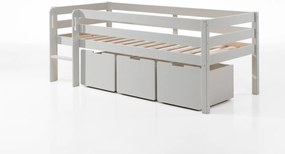 Dormitor Pino ALB 90x200 cm – Liniște și ordine în camera copilului tău | Set cu scară + 3 sertare | Gama PINO