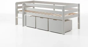 Dormitor Pino ALB 90x200 cm – Liniște și ordine în camera copilului tău | Set cu scară + 3 sertare | Gama PINO