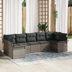 vidaXL Set de canapele pentru grădină cu pernă 7 pcs Gri Rattan poli