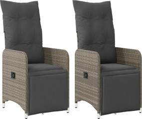 vidaXL Scaune de grădină rabatabile cu perne, 2 buc., gri, poliratan