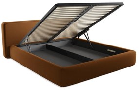 Pat matrimonial teracotă tapițat cu spațiu de depozitare cu somieră 180x200 cm Kiana – Makamii