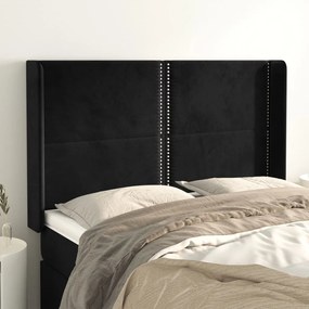 Tablie de pat cu aripioare, negru, 147x16x118 128 cm, catifea 1, Negru, 147 x 16 x 118 128 cm