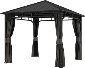 Outsunny Pavilion 3 x 3 m impermeabil stabil rezistent la iarnă pavilion de grădină cu părți laterale, plase, cârlige, acoperiș rigid Gri închis | Aosom Romania