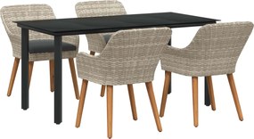 vidaXL Set de masă pentru grădină cu pernă 5 pcs Gri deschis poliratan