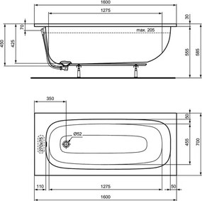 Cada dreptunghiulara Ideal Standard i.life alb lucios 160X70 cm