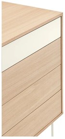 Comodă cu aspect de lemn de stejar Teulat Yoko, alb-crem