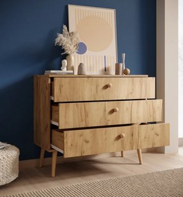 Comodă cu trei sertare, Beni, ADRK Furniture (Culoare: Alb / Alb)