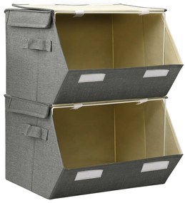 Set cutii depozitare stivuibile capac 2 buc. antracit tesatura 2, Antracit, 38 x 36.5 x 25 cm, 1, 1