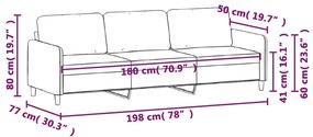 Canapea cu 3 locuri, gri deschis, material 180CM textil Gri deschis, 198 x 77 x 80 cm