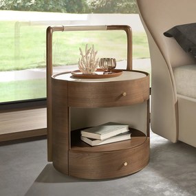Noptiera LUX din lemn furniruit si piele Walnut