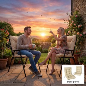 Outsunny Set 2 Perne pentru Scaune de Exterior cu Curele de Fixare, Perne Imbottite din Poliester și Bumbac, pentru Șezlonguri, Fotolii, 50x120x8 cm, Bej | Aosom Romania