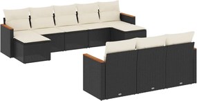 vidaXL Set canapele de grădină cu perne, 10 piese, negru, poliratan