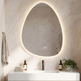 HOMCOM Oglindă de baie cu LED, 3 culori, 50x70 cm, neregulată, Bluetooth, anti-aburire, touch | Aosom Romania