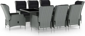 vidaXL Set mobilier de exterior cu perne 9 piese gri deschis poliratan