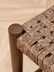 Banchetă vintage din iută naturală împletită și lână, cu structură din lemn masiv, 70×45×30 cm, „Sage"