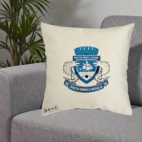 Perna Personalizata Dacia Unirea Braila 1919 Fotbal, 40x40 cm, Ecru, Husa Detasabila, Perna Inclusa, BEKZ®
