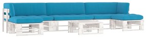 Set mobilier paleti cu perne, 6 piese, alb, lemn de pin tratat Albastru, 2x colt + mijloc + 2x suport pentru picioare + masa, Alb, 1