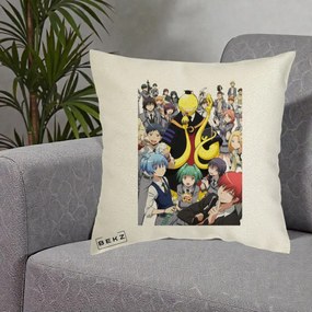 Perna Personalizata Assassination Classroom Grup Complet Anime, 40x40 cm, Ecru, Husa Detasabila, Perna Inclusa, BEKZ®