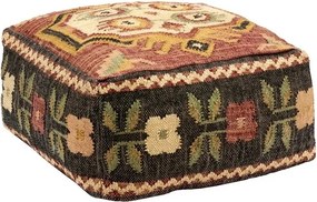 Puf kilim pătrat din iută, multicolor, cu flori pe laturi, țesut manual, 30 x 60 x 60 cm, „Jopf”