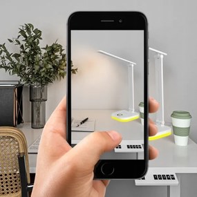 Lampă de birou LED RGBW dimabilă, cu încărcare wireless, LED/7W/5V USB, alb