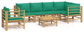 3155173 vidaXL Set mobilier de grădină cu perne verzi, 7 piese, bambus