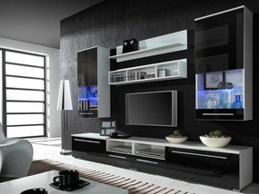Mobilă pentru sufragerie Charlotte 104 Negru lucios, Alb, Piese individuale, Cu comodă tv, PAL laminat, Sticlă, MDF, 260x44cm, 111 kg