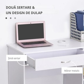 HOMCOM Birou Modern pentru PC si Computer cu 2 Sertare si 1 Dulap pentru Birou sau Camera din Lemn Alb | Aosom Romania