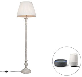 Lampă de podea inteligentă gri cu abajur pliat alb inclusiv Wifi A60 - Classico