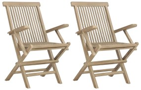 362764 vidaXL Scaune de grădină pliante 2 buc. gri 56x61x89 cm lemn masiv tec
