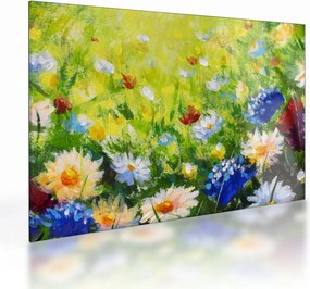 Tablou pe sticlă - Pictură în ulei, pajiște înflorită (70x50 cm)