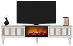 Masă TV/Dulap cu șemineu Kebive (alb + auriu) . 1095525