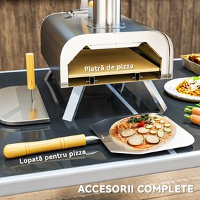 Outsunny Cuptor de Pizza cu Peleți din Lemn, Piatră Refractară și Lopată, 79x36x75 cm, Argintiu | Aosom Romania