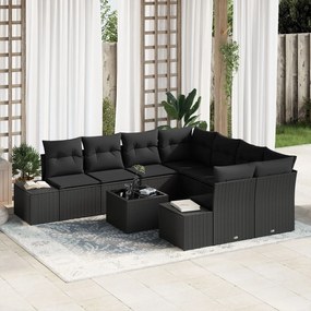 vidaXL Set de canapea de grădină , 9 piese, cu perne, ratan poli, negru