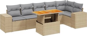 vidaXL Set canapele de grădină, 7 piese, cu perne, bej, poliratan
