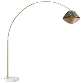 Lampă arcuită din alamă cu abajur dublu din catifea albă, cu design de frunze și bej - XXL